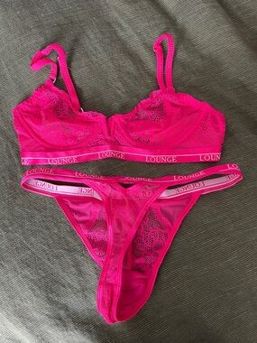 Lounge Sustainable Royal Balcony Bra and Thong Set in Hot Pink